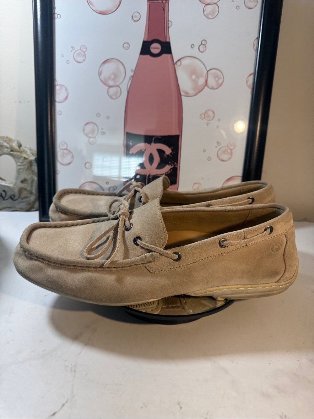 Rockport Beige Suede Men's Boat Shoes - Lace Moccasin Style - Size 12M